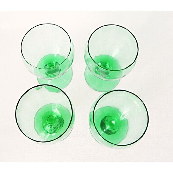 4 Green Hand Blown Wine Glasses Cocktail Clear Bubble Stem Vintage Barware - Picture 4 of 5